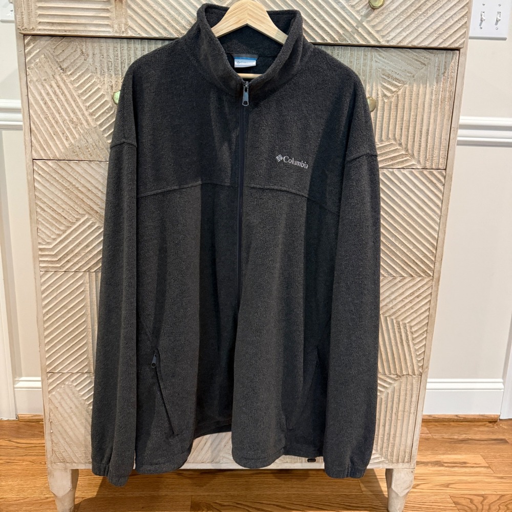 Columbia Mens Full Zip Fleece Jacket Charcoal Gray 3XT Tall Mock Neck Logo